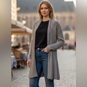 Elementz Gray Open Front Knit Cardigan Sweater – Cozy Layering Piece - Large